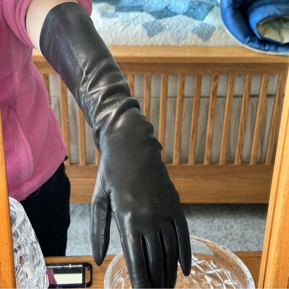 NWT Antonella Ferrante LEATHER GLOVES 16BT OPERA LENGTH LINED 100% SILK - Picture 7 of 8